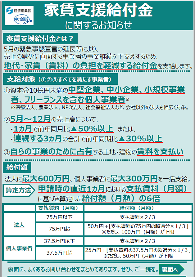 【家賃支援給付金】7月14日（火）申請受付開始！